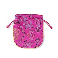 Silk Packing Pouches, Drawstring Bags, Deep Pink, 13~13.5x11.4~12cm(ABAG-L005-F02)
