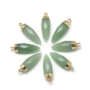 Natural Green Aventurine Pointed Pendants, with Brass Findings, Faceted, Bullet, Golden, 25~27x8mm, Hole: 2mm(G-Q495-10G)