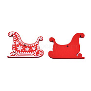 Christmas Spray Painted Wood Big Pendants, with Single-Sided Printed, Sleigh/Sled Charm with Snowflake Pattern, Red, 43x54x2.5mm, Hole: 3mm(WOOD-N005-101A)