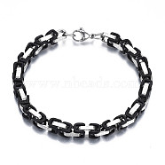 Two Tone 201 Stainless Steel Byzantine Chain Bracelet for Men Women, Nickel Free, Black, 8-5/8 inch(22cm)(BJEW-S057-87A)