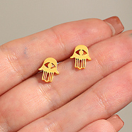 Stainless Steel Stud Earring, Real 18K Gold Plated, Hamsa Hand, No Size(LM7211-2)