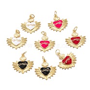Real 18K Gold Plated Brass Enamel Pendants, with Jump Rings, Long-Lasting Plated, Heart, Mixed Color, 20.5x20x2.5mm, Hole: 3.5mm(KK-A155-15G)
