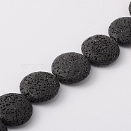 Natural Lava Rock Beads Strands, Flat Round, Dyed, Black, 20~21.5x7~8mm, Hole: 1mm, about 19pcs/strand, 15.35 inch(G-L435-06-18)
