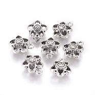 Hollw Tibetan Style Alloy Pendants, Flower with Smile Face, Antique Silver, 24.5x20.5x10.5mm, Hole: 2.5mm(PALLOY-L214-32AS)
