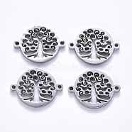 201 Stainless Steel Links Connectors, Laser Cut, Flat Round with Tree of Life, Stainless Steel Color, 14.5x19x1.5mm, Hole: 1.2mm(STAS-S114-22)