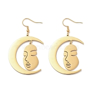 304 Stainless Steel Dangle Earrings, Moon, Golden, 57x34.5mm(EJEW-P271-13G)