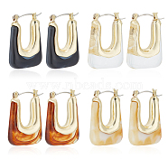 4 Pairs 4 Colors Acrylic Rectangle Hoop Earrings, Golden Alloy Jewelry for Women, Mixed Color, 30x22x8mm, Pin: 0.8mm, 1 Pair/color(EJEW-AN0003-08)