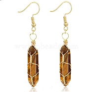 Tiger Quartz Hexagon Handmade Copper Wire Wrapped Earrings Natural Stone Column Earrings, Golden(ND6138-5)