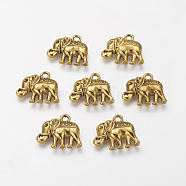Tibetan Style Alloy Charms Pendants, Cadmium Free & Lead Free, Elephant, Antique Golden, 15x17x3mm, Hole: 2mm(TIBEP-A124745-AG-LF)