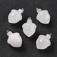 Natural Quartz Crystal Pendants, with Rack Plating Brass Findings, Cadmium Free & Lead Free, Real Platinum Plated, Acorns, 29x20~21mm, Clasp: 5x4mm(G-M393-01P-08)