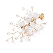 Shell Pearl Brooches, with 304 Stainless Steel Brooch Findings, Brass Spacer Beads and Cardboard Jewelry Set Boxes, Golden, 35x55x15mm, Pin: 0.6mm(JEWB-BR00067)