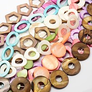 Dyed Mixed Shape Ring Natural Freshwater Shell Beads Strands, Mixed Color, 20~30x15~30x3mm, Hole: 1mm, about 13~20pcs/strand, 13 inch~17 inch(SHEL-E355-17)