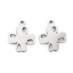304 Stainless Steel Charms, Laser Cut, Clover, Stainless Steel Color, 12x10x1mm, Hole: 1.2mm(STAS-I151-15P)