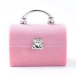 Lady Bag with Bear Shape Velvet Jewelry Boxes, Portable Jewelry Box Organizer Storage Case, for Ring Earrings Necklace, Pink, 5.7x4.4x5.5cm(X-VBOX-L002-E03)