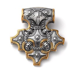 Ion Plating(IP) Viking 304 Stainless Steel Pendants, Raven Thor's Hammer Charm, Antique Silver & Antique Golden, 44x40x12.5mm, Hole: 7mm(STAS-D014-08AG)