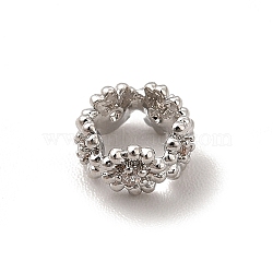 Rack Plating Brass Cubic Zirconia Spacer Beads, Cadmium Free & Lead Free, Long-Lasting Plated, Column with Flower Pattern, Platinum, 6x3mm, Hole: 4mm(KK-G458-11A-P)