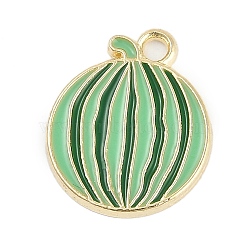 Alloy Enamel Pendants, Golden, Watermelon Charm, Green, 17.5x15x1.5mm, Hole: 1.8mm(FIND-K020-21A-G)