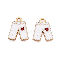 Alloy Enamel Charms, Pants with Heart Pattern, Light Gold, White, 15x12x1.5mm, Hole: 1.8mm(ENAM-S121-064)