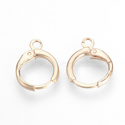 Brass Huggie Hoop Earring Findings, with Loop, Rose Gold, 15x11.5x2mm, Hole: 2mm, Pin: 1mm(X-KK-R071-08RG)