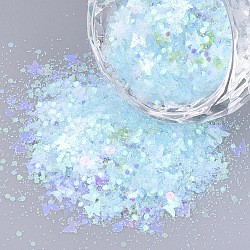 Ornament Accessories, PVC Plastic Paillette/Sequins Beads, No Hole/Undrilled Beads, Mixed Shapes, Light Cyan, 1~5x1~5x0.1mm(PVC-T005-064C)