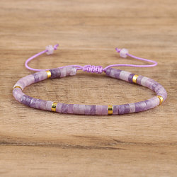 Natural Lepidolite Beaded Braided Bracelets, Adjustable Women's Bracelets, (QH4784-12)