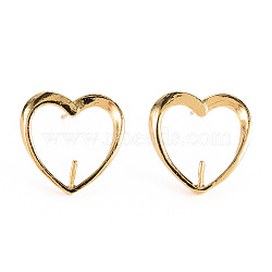 Brass Stud Earring Findings, for Half Drilled Beads, with 925 Sterling Silver Pins, Nickel Free, Heart, Real 18K Gold Plated, 16x16mm, Pin: 0.7mm, Pin: 0.8mm(for half drilled beads)(X-KK-S360-082-NF)