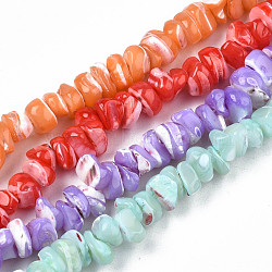 Natural Freshwater Shell Beads Strands, Dyed, Nuggets Chips, Mixed Color, 2.5~5.5x6~17.5x5~8mm, Hole: 0.8mm, about 92~112pcs/strand, 13.98 inch~16.14 inch(35.5~41cm)(SHEL-N003-23)