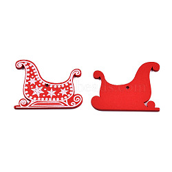 Christmas Spray Painted Wood Big Pendants, with Single-Sided Printed, Sleigh/Sled Charm with Snowflake Pattern, Red, 43x54x2.5mm, Hole: 3mm(WOOD-N005-101A)