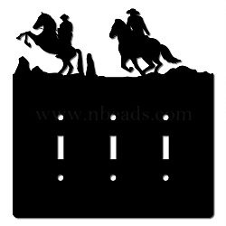 Iron Light Switch Decorations, with Screws, Rectangle with Horse & Man, Black, 208x200x1.5mm(AJEW-WH0238-019)