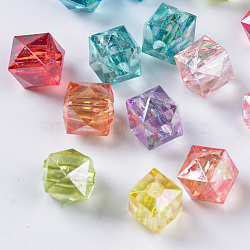 Transparent Acrylic Beads, AB Color Plated, Faceted, Cube, Mixed Color, 9.5x9.5x9mm, Hole: 2.5mm(X-TACR-Q270-005)