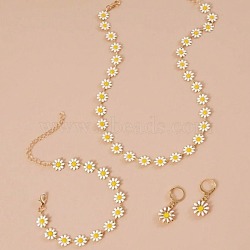 Daisy Alloy Enamel Link Chain Necklaces & Link Bracelets & Hoop Earrings Sets, Golden, 380mm(FS-WGB8665-01)