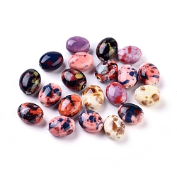 Handmade Porcelain Beads, Fancy Antique Glazed Porcelain, Oval, Mixed Color, 15.5~16x13~14x9~9.5mm, Hole: 2mm(PORC-S496-P)