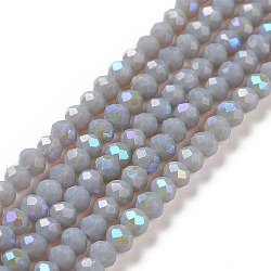 Electroplate Opaque Solid Color Glass Beads Strands, Half Rainbow Plated, Faceted, Rondelle, Gray, 4x3mm, Hole: 0.4mm, about 123~127pcs/strand, 16.5~16.9 inch(42~43cm)(X1-EGLA-A034-P4mm-L13)