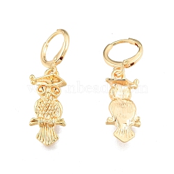 Brass Owl Dangle Leverback Earrings Findings, Rhinestone Settings, Cadmium Free & Nickel Free & Lead Free, Real 18K Gold Plated, 35mm, Pin: 1mm, For 2mm Rhinestone(KK-N216-551)