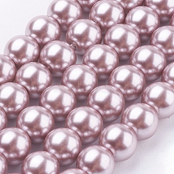 Eco-Friendly Glass Pearl Beads Strands, Grade A, Round, Dyed, Cotton Cord Threaded, Rosy Brown, 8mm, Hole: 1.2~1.5mm, about 52pcs/strand, 15.7 inch(HY-A008-8mm-RB017)