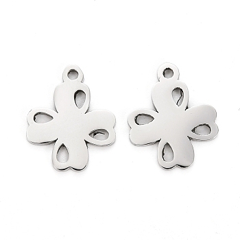 304 Stainless Steel Charms, Laser Cut, Clover, Stainless Steel Color, 12x10x1mm, Hole: 1.2mm
