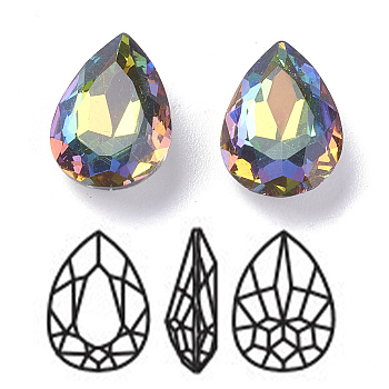 Imitation Austrian Crystal Glass Rhinestone, Grade A, Pointed Back & Back Plated, teardrop, Vitrail Medium, 14x10x5mm