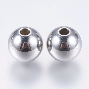 201 Stainless Steel Beads, Solid Round, Stainless Steel Color, 12mm, Hole: 3mm