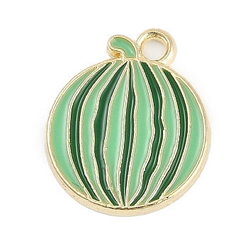 Alloy Enamel Pendants, Golden, Watermelon Charm, Green, 17.5x15x1.5mm, Hole: 1.8mm