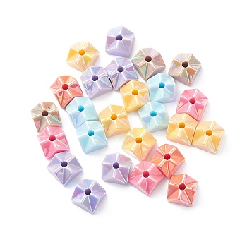UV Plating Iridescent Opaque Acrylic Beads, Combined Cube Beads, Interlocking Beads, Mixed Color, 15.5x15.5x11.5mm, Hole: 4mm