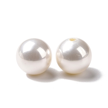 ABS Plastic Beads, Imitation Shell & Pearl, Half Drilled, Round, White, 12mm, Hole: 1.2mm