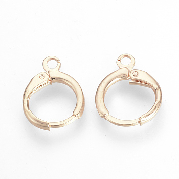 Brass Huggie Hoop Earring Findings, with Loop, Rose Gold, 15x11.5x2mm, Hole: 2mm, Pin: 1mm