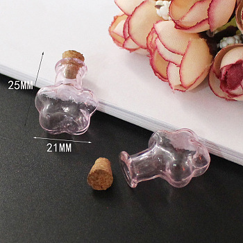 Miniature Glass Bottles, with Cork Stoppers, Empty Wishing Bottles, for Dollhouse Accessories, Jewelry Making, Plum Blossom Pattern, 25x21mm