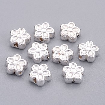 Metal Alloy Beads, Cadmium Free & Lead Free, Flower, Silver Color Plated, 7x3mm, Hole: 1mm