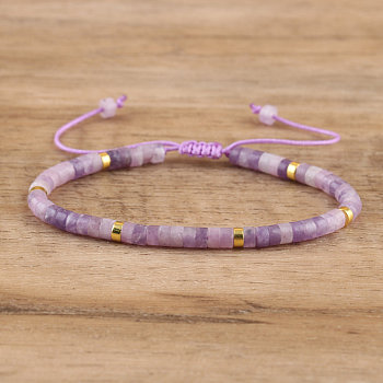 Natural Lepidolite Beaded Braided Bracelets, Adjustable Women's Bracelets, 