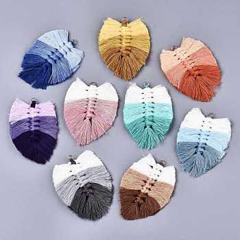 Polycotton(Polyester Cotton) Tassel Big Pendants Decorations, with Golden Plated Iron Jump Rings, Leaf, Mixed Color, 90~95x65~70x6~8mm, Hole: 5.4mm