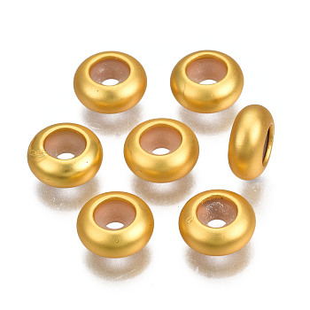 Rack Plating Alloy Beads, Cadmium Free & Lead Free, with Rubber, Slider Stopper Beads, Ring, Matte Gold Color, 8.5x4mm, Hole: 2mm