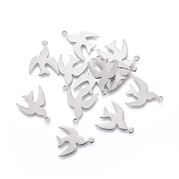304 Stainless Steel Charms, Bird, Stainless Steel Color, 14x11.5x0.4mm, Hole: 1.2mm
