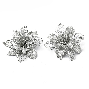 Plastic Glitter Artificial Flower, for Christmas Tree Decorations, Silver, 160~165x160~165x40mm