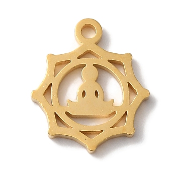 PVD Vacuum Plating 304 Stainless Steel Charms, Laser Cut, Flower with Yoga Charms, Golden, 12x10x1mm, Hole: 1.2mm